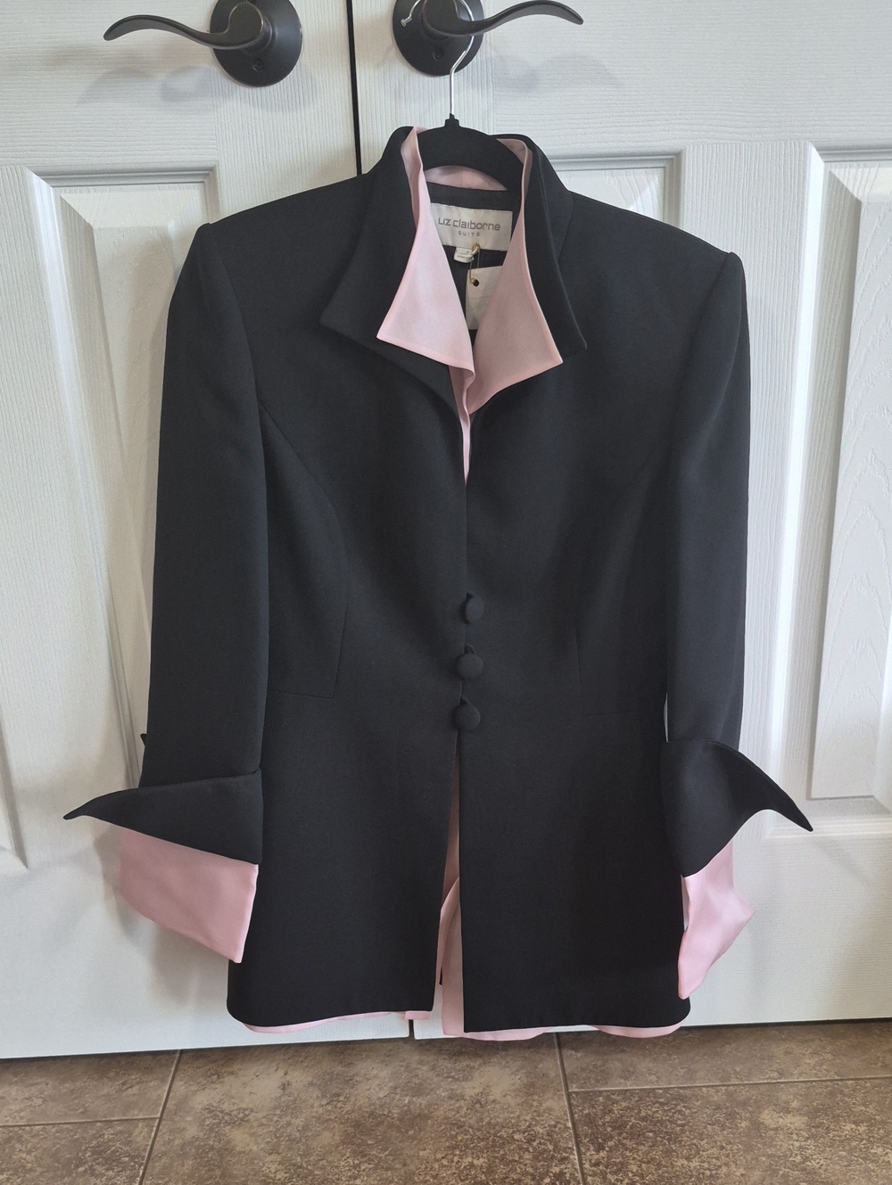 Liz Claiborne Black Blazer with Light Pink Trim